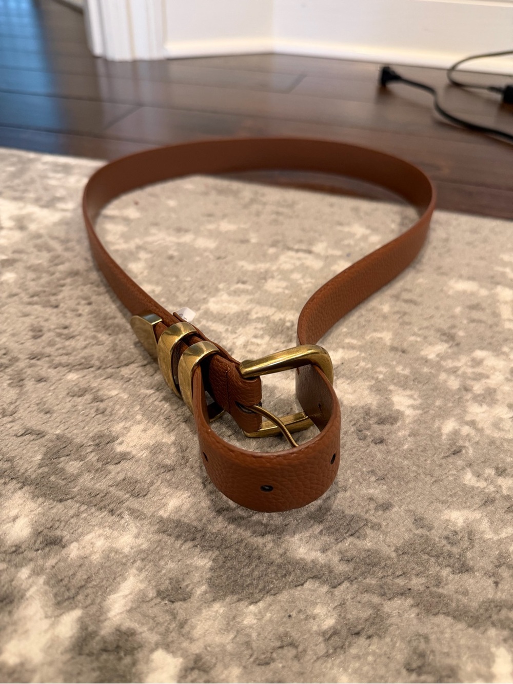 GAP Women's Tan Leather Belt with Gold-Tone Buckle